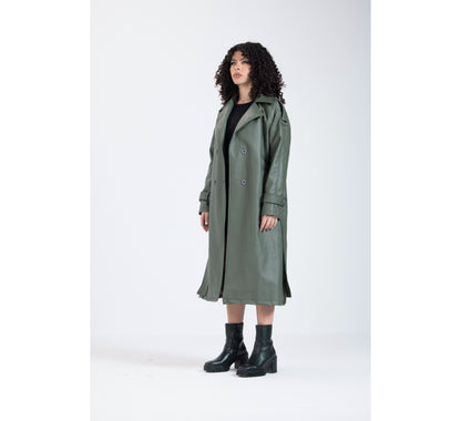 Olive Green Leather Coat