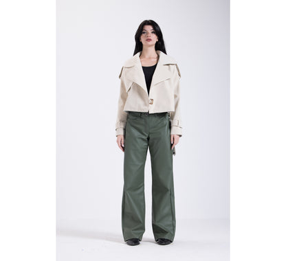 cream short leather jacket
