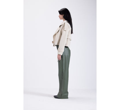 cream short leather jacket