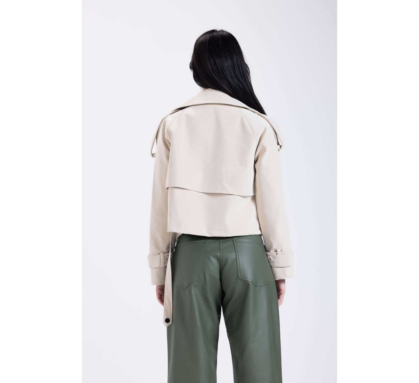 cream short leather jacket